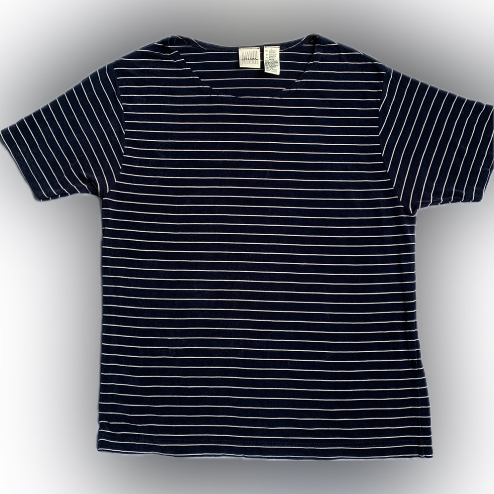 Ladies blue & white striped stretch shirt, navy blue,  Large | Jason Maxwell